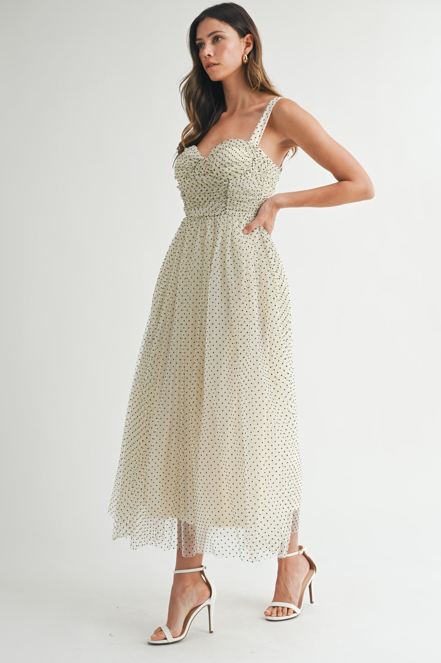 Polka Dot Mesh Maxi Dress