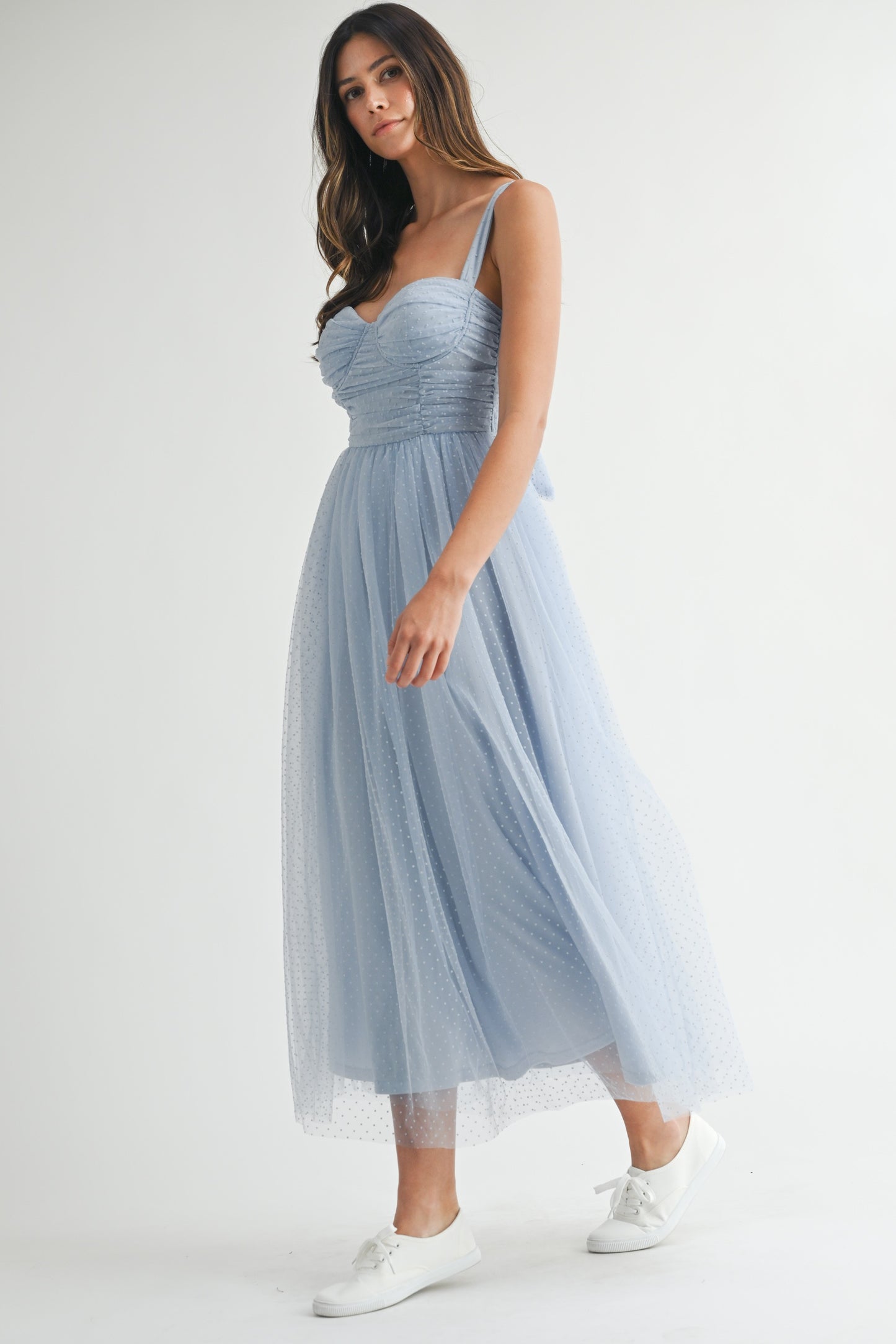 Polka Dot Mesh Maxi Dress
