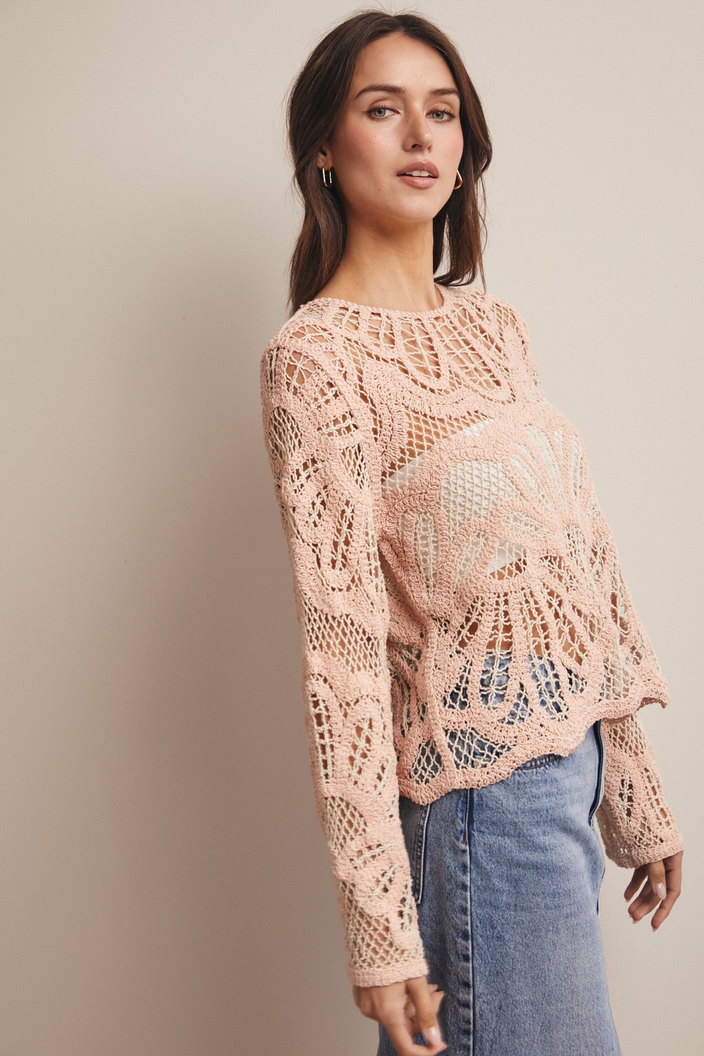 Boho Contrast Crochet Top