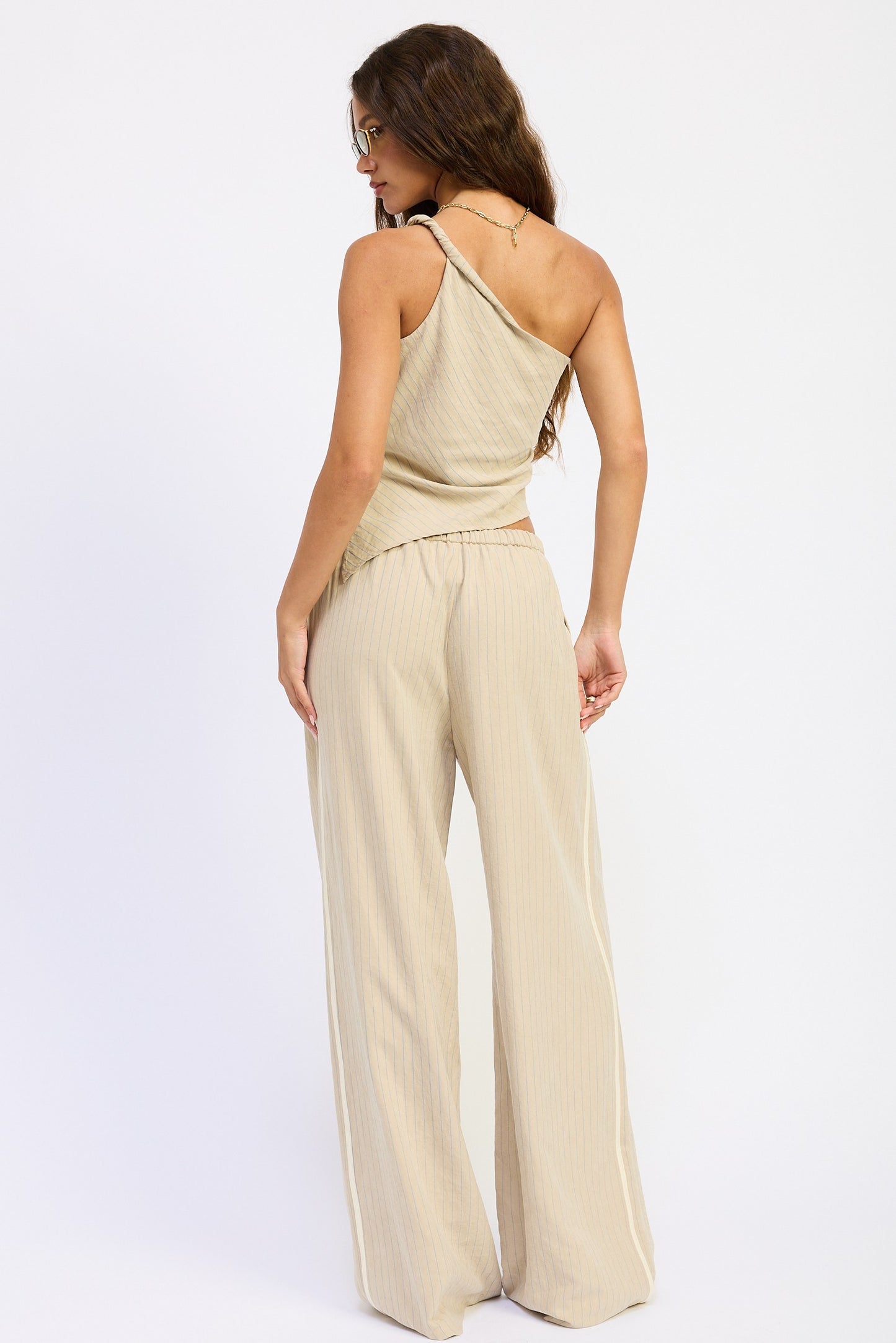 Row Rise Wide Leg Striped Pants
