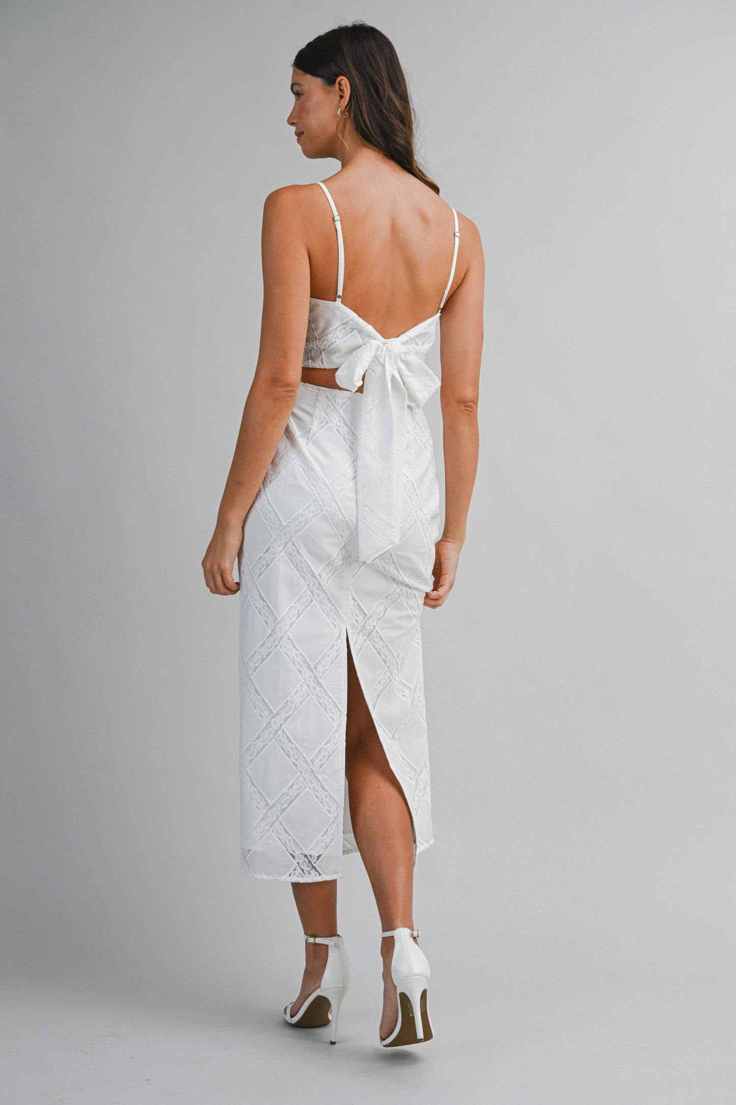 Diamond Pattern Lace Trim Midi Skirt