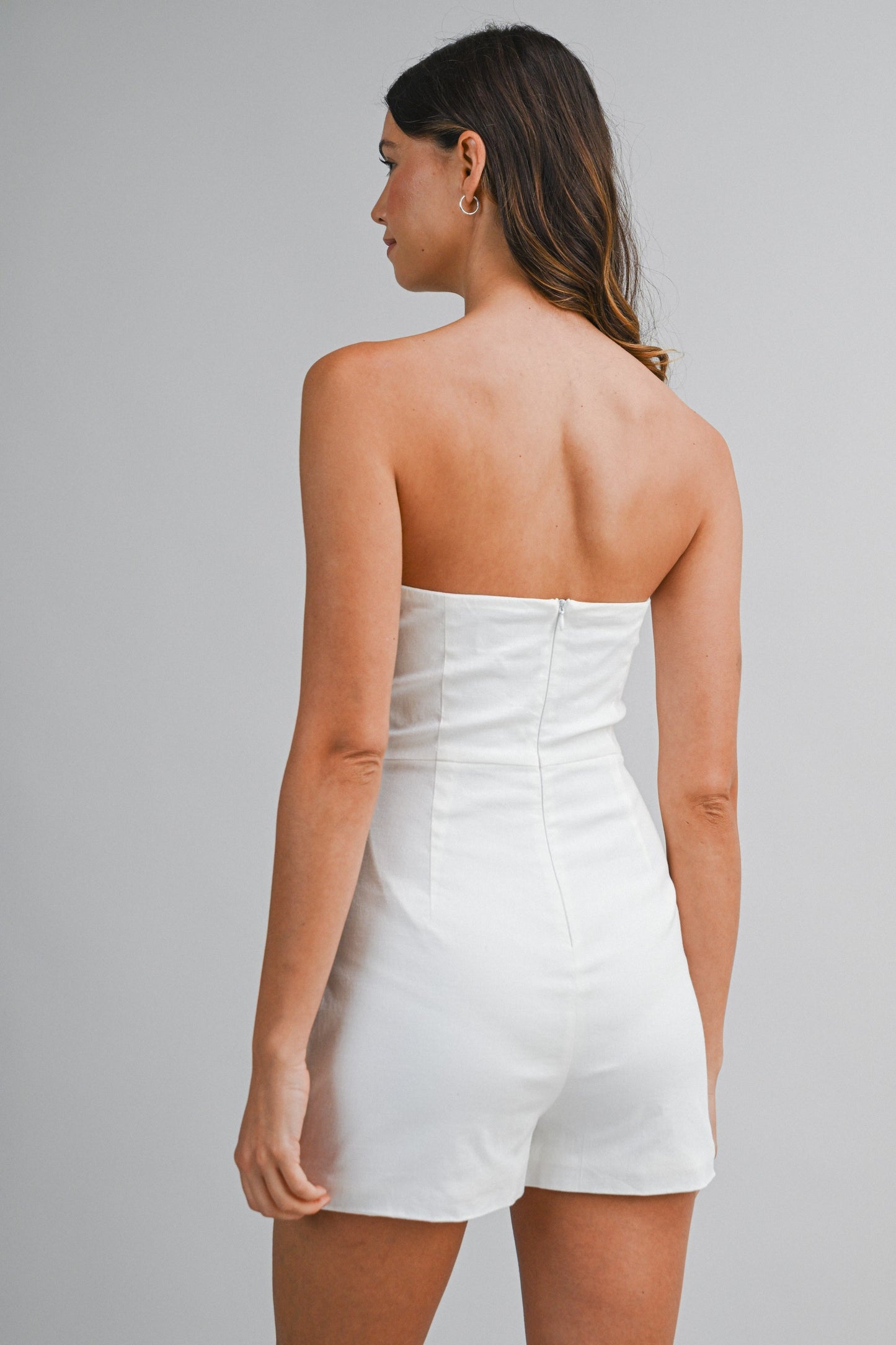 Strapless Asymmetrical Wrap-style Ruched Detail Tube Romper