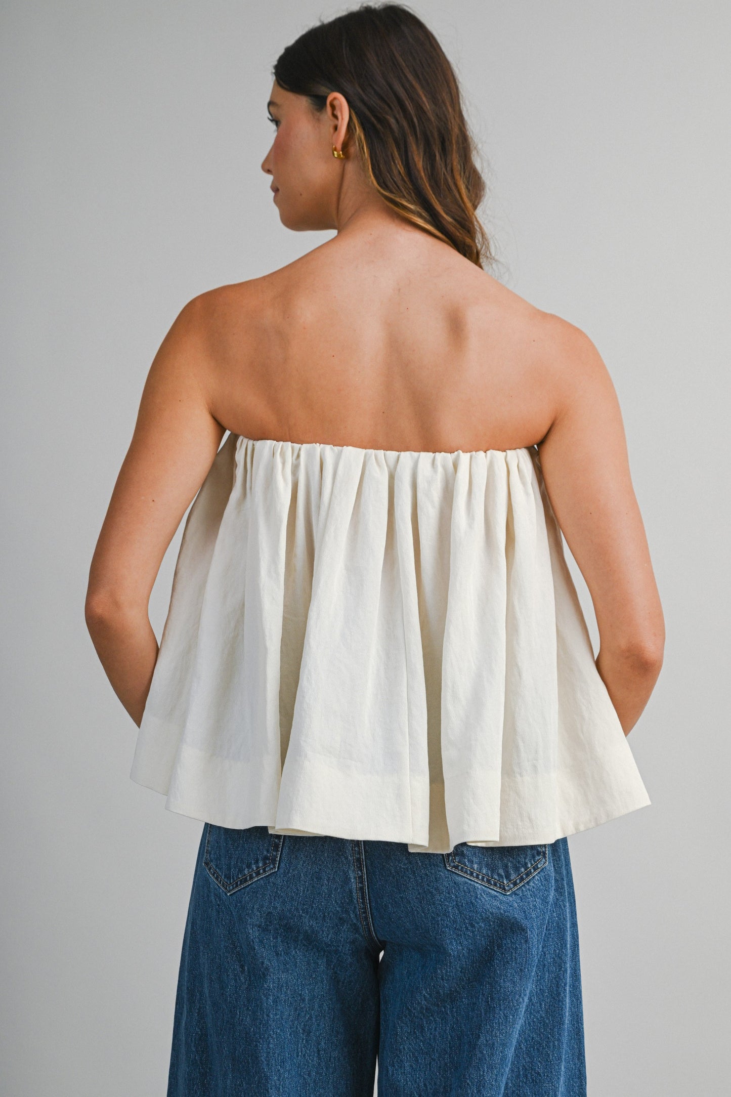 Strapless Gathered Detail Top