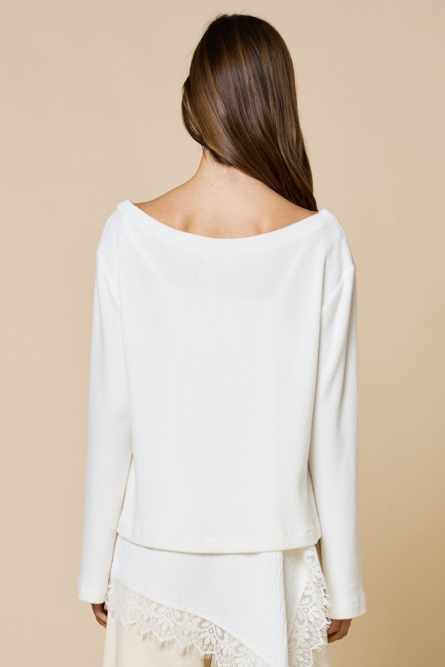 Loose Fir Ribbed Boat Neckline Knit Top