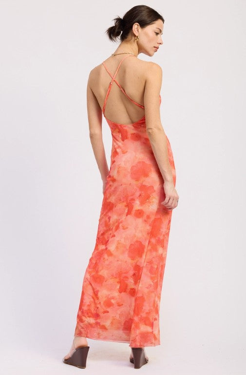 Ruched Maxi Dress with Crossed Back