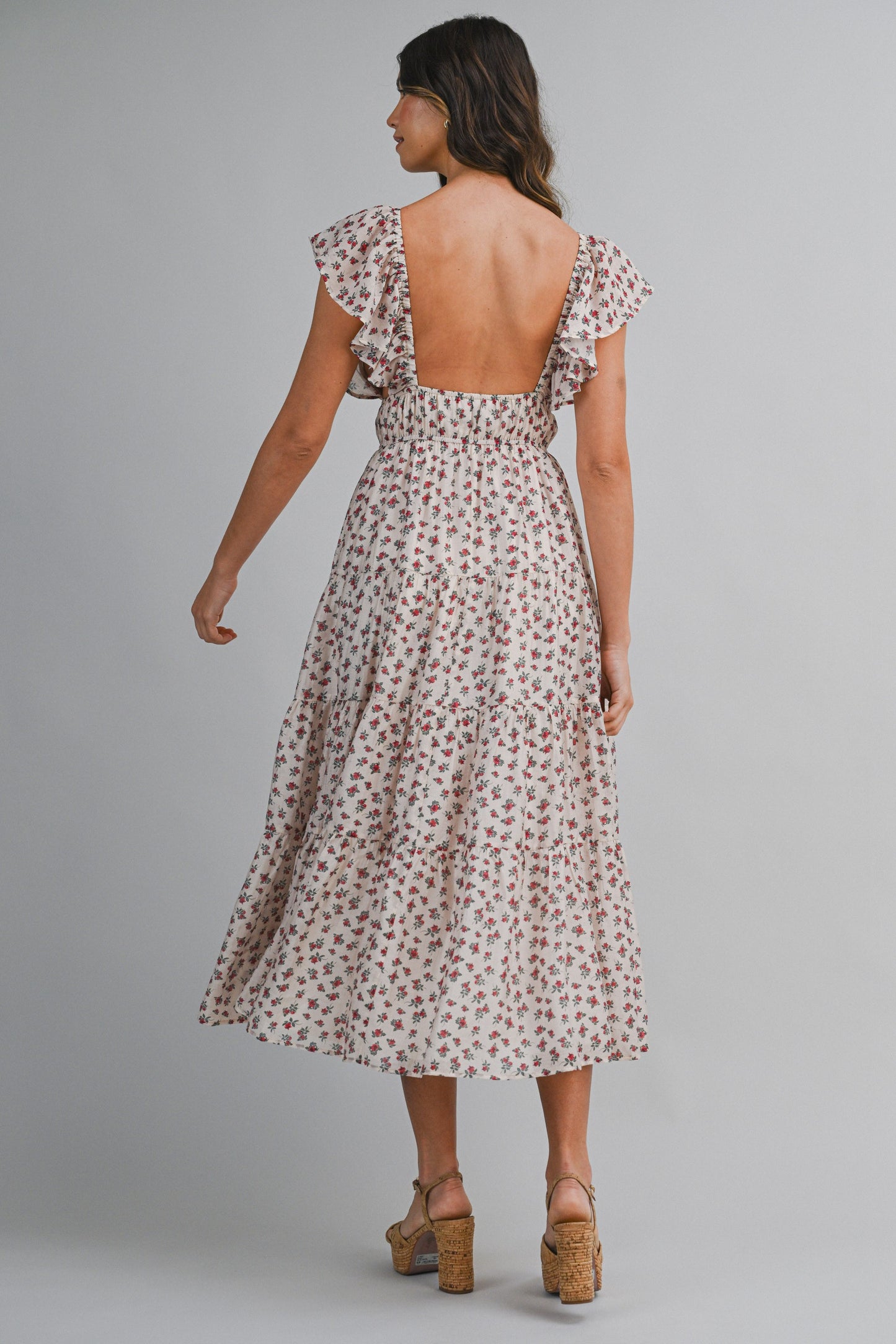 Ditzy Floral Printed Sleeveless Midi Dress