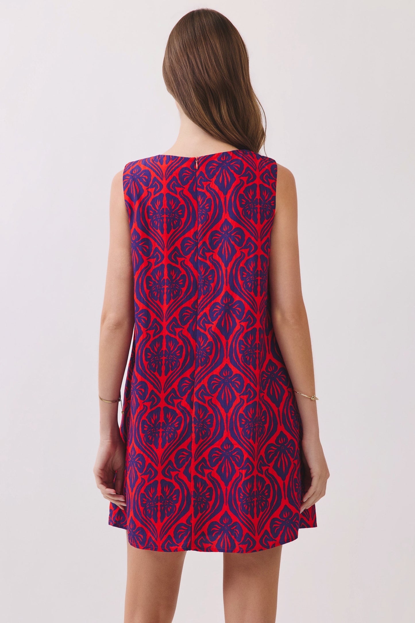 Damask Print Back Zipper Shift Mini Dress