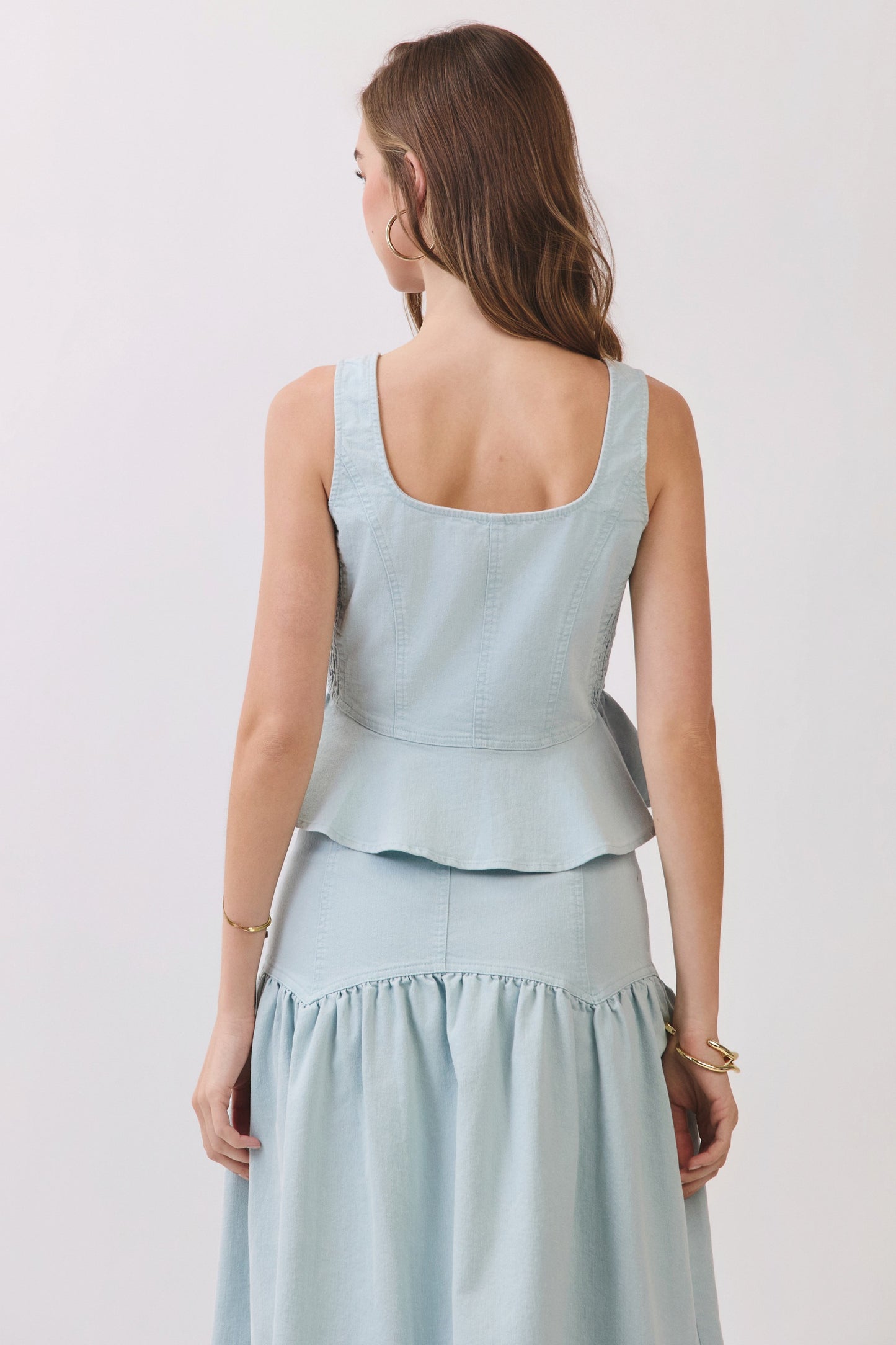 Button Front Dropped Waist Seam Midi Skirt