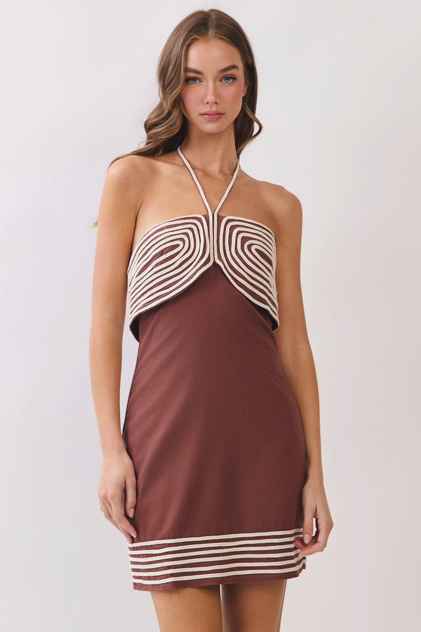 Contrast Stripe Trim Halter Mini Dress