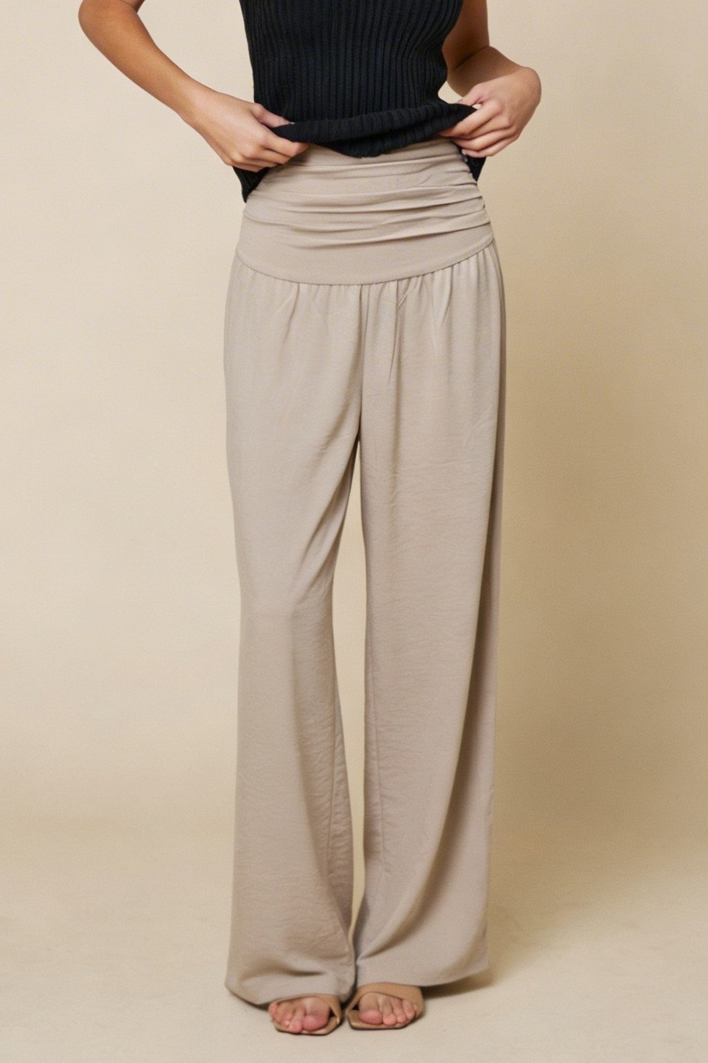 Shirred Waist Wide Leg Pants