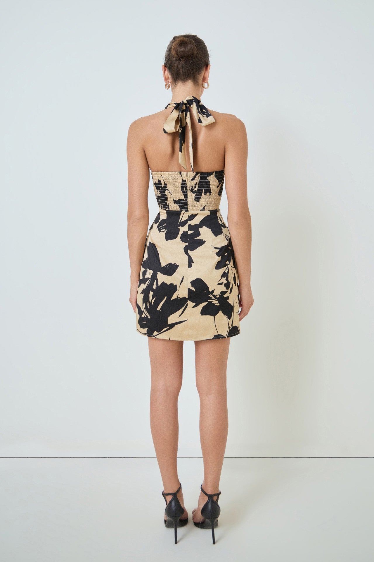 Gold Ring Halter Print Mini Dress