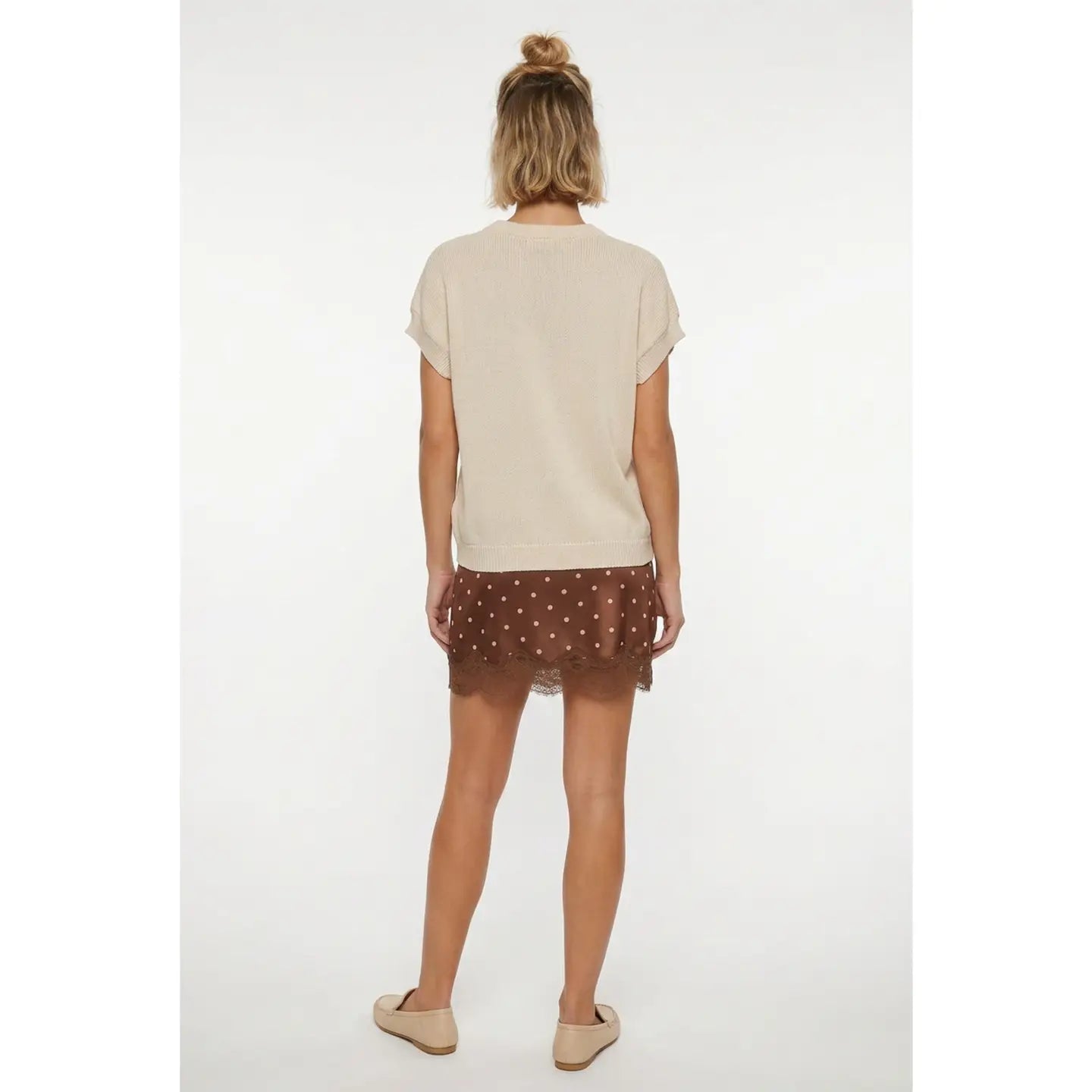 Polka Dot Mini Skirt with Lace Trim