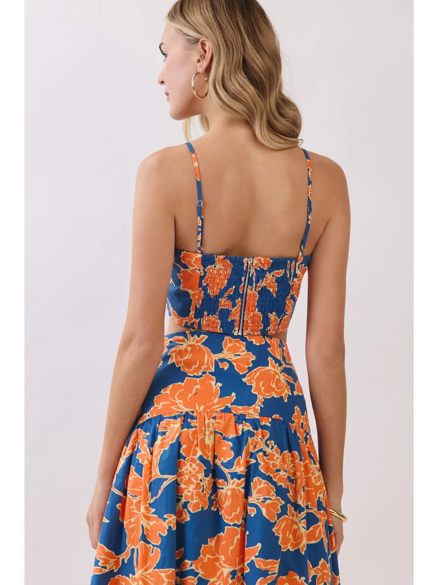 Floral Print Smocked Back Crop Cami Top
