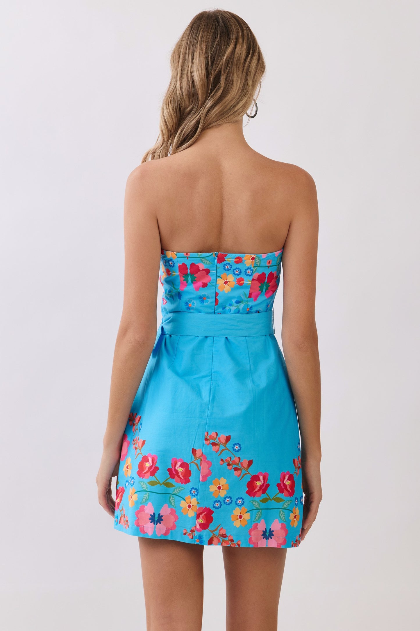 Floral Border Print Strapless Mini Dress