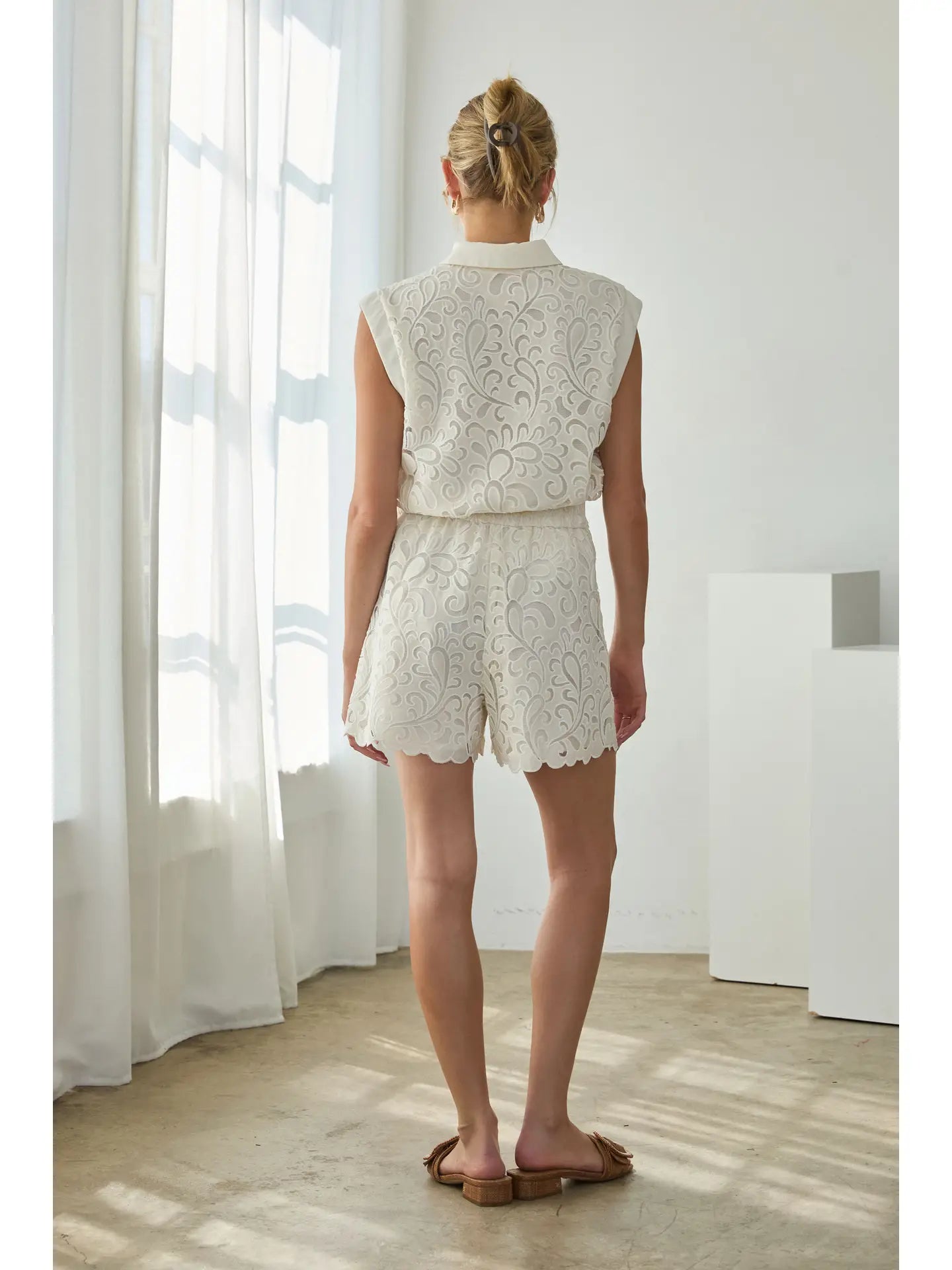 Bohemian Embroidered Eyelet Shorts with Scalloped Trim