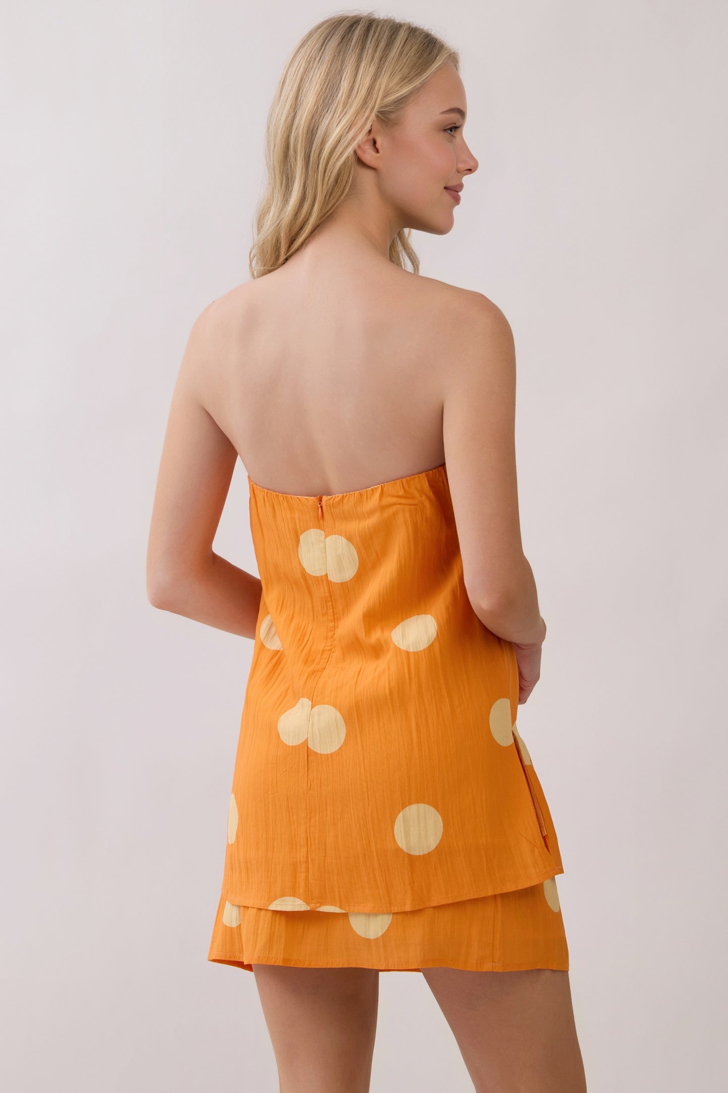 Polka Dot Elasticized Neck Strapless Top