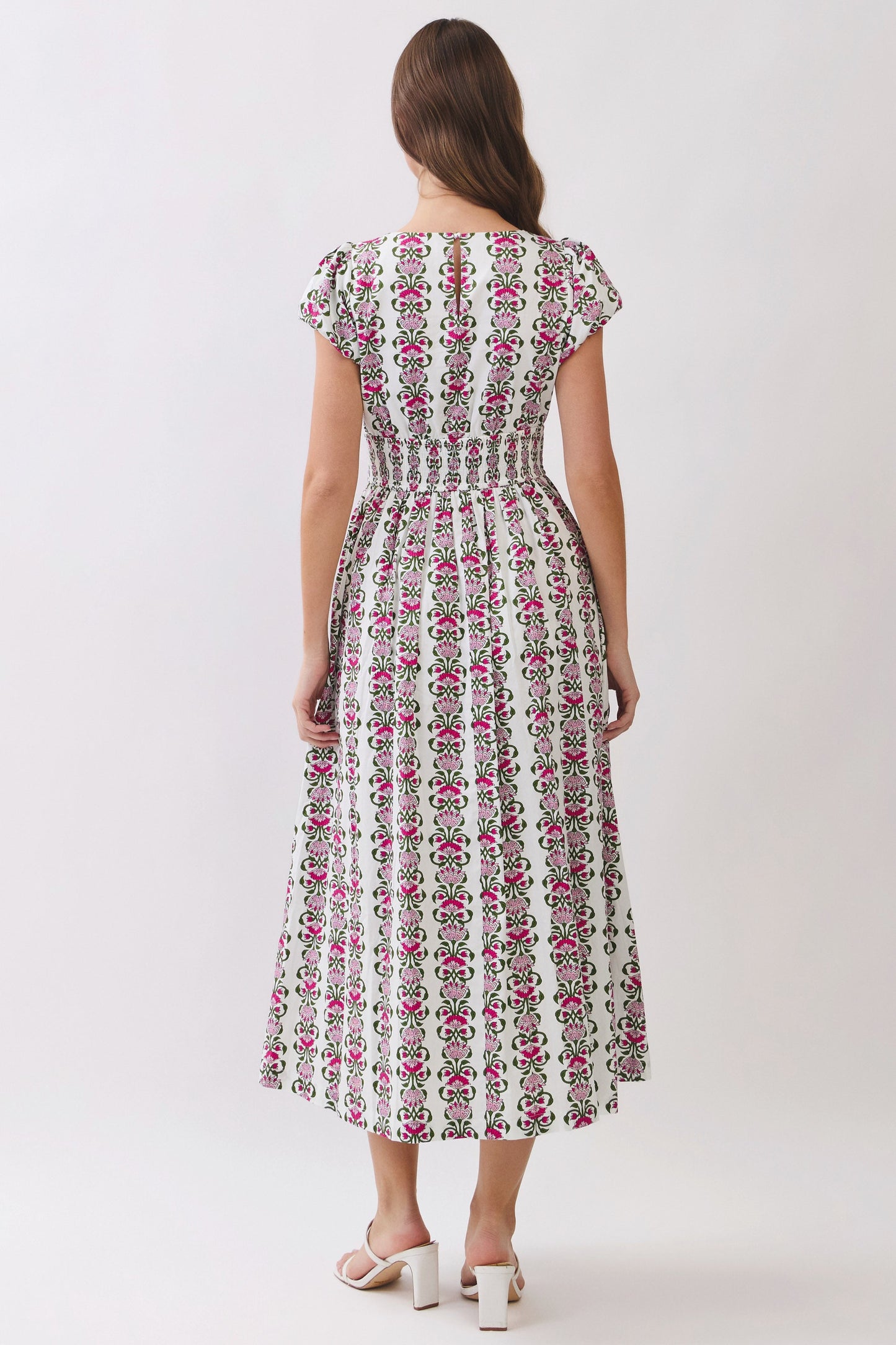 Floral Stripe Smocked Waist Midi Dress