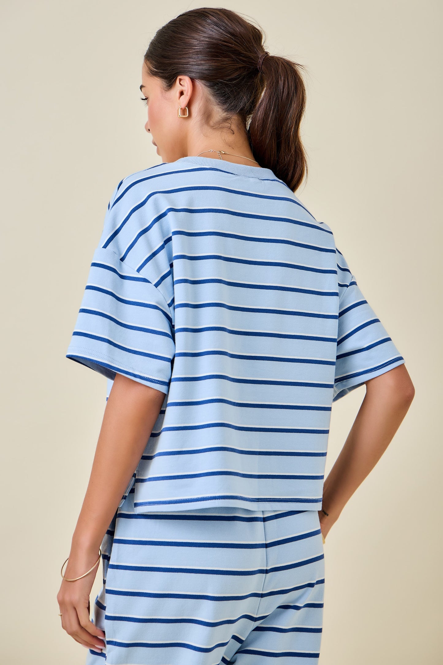 Striped Boxy Drop Shoulder Lounge Top