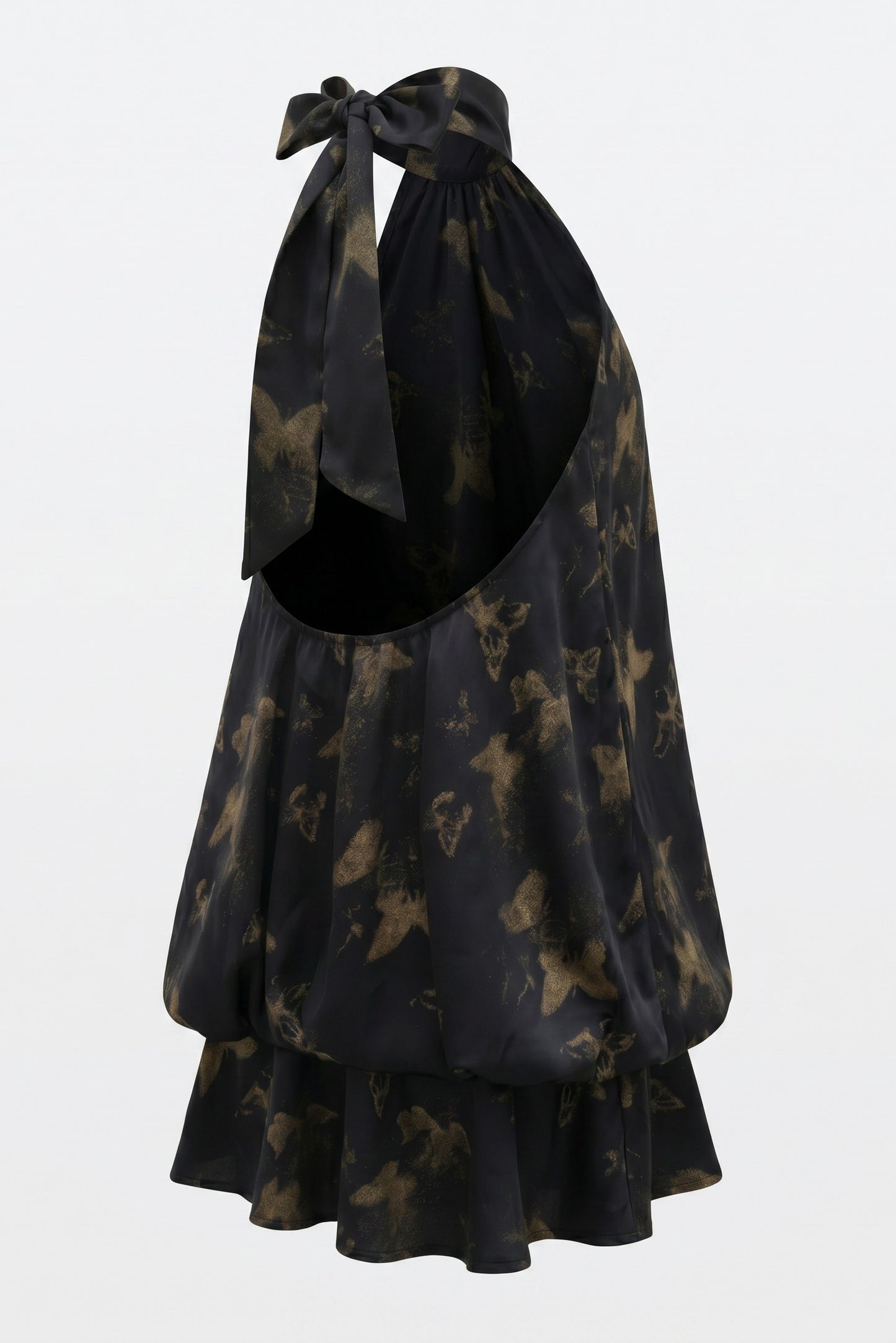 Halter Neck Butterfly Satin Bubble Mini Dress