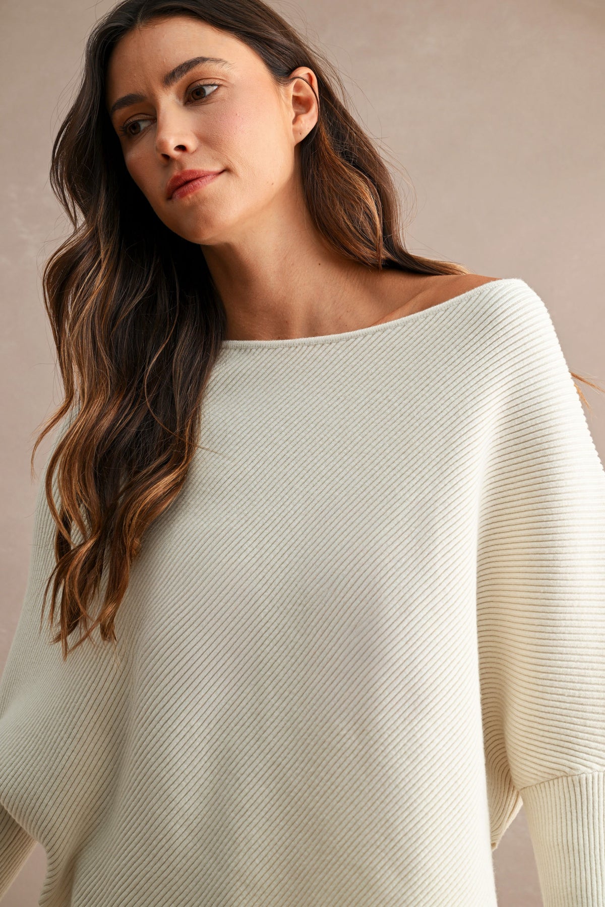 Ribbed Asymmetrical Dolman Sleeve Sweater