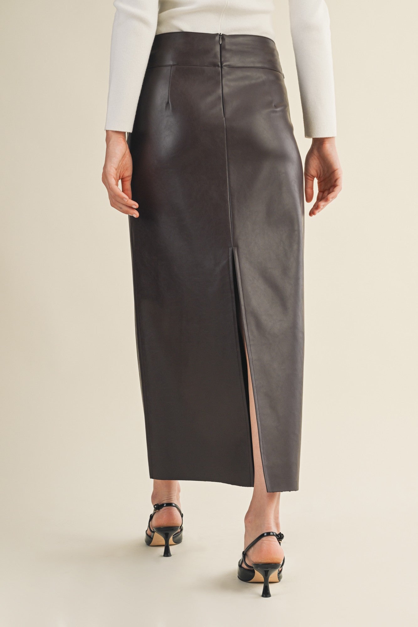 Wide Belted Faux Leather Maxi Skirt