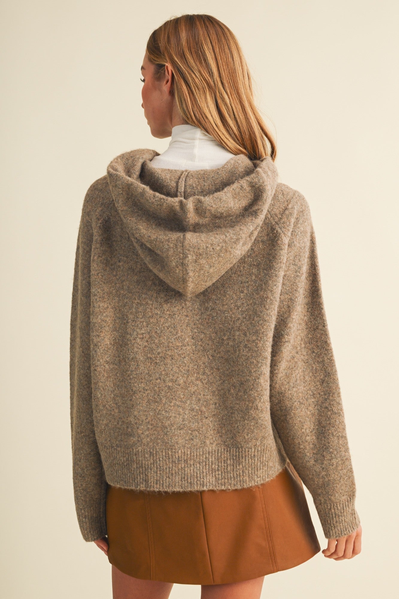 Drawstring Hood Heathered Knit Jacket