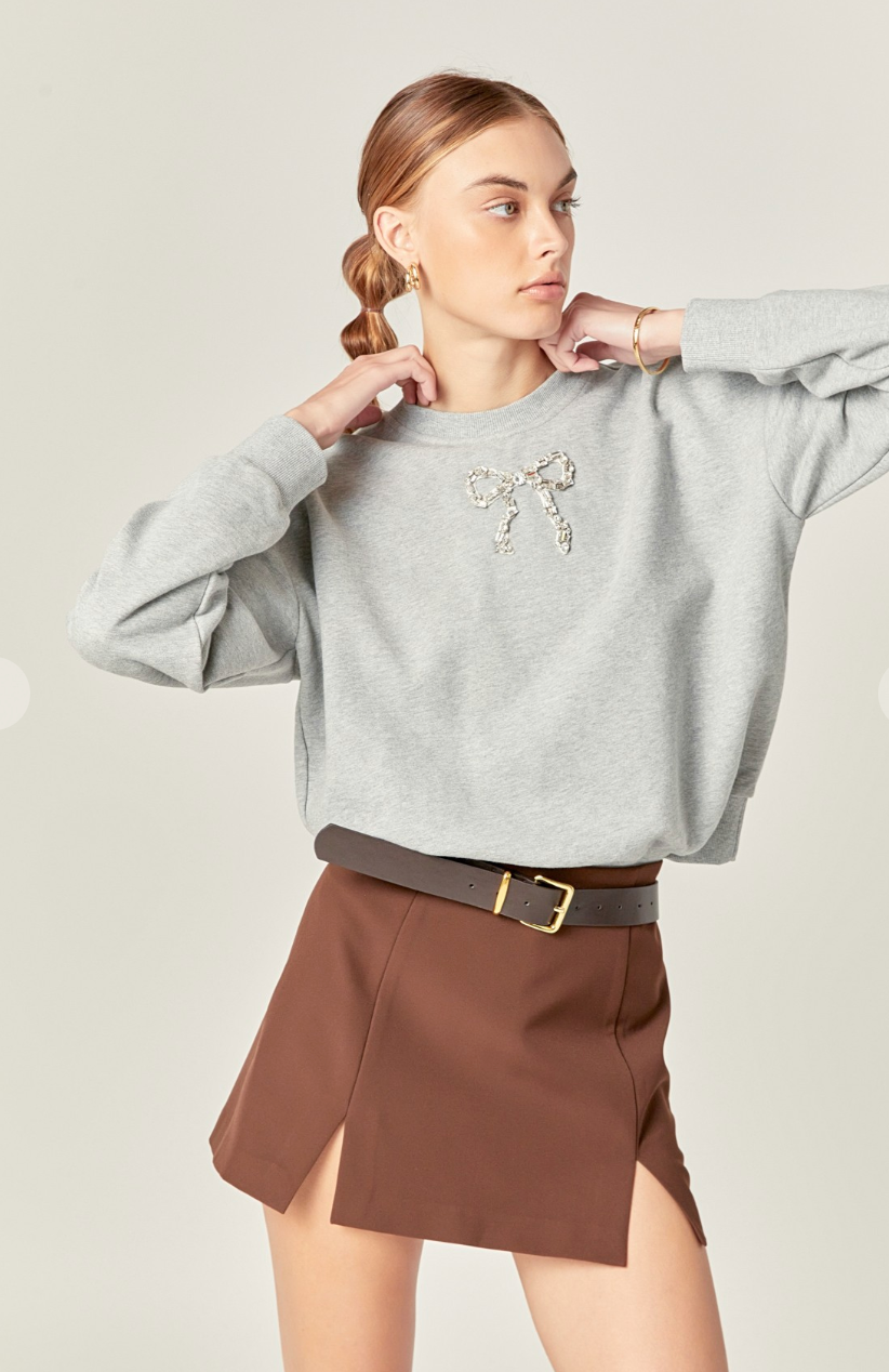 Rhinestone Bow Sweatshirt