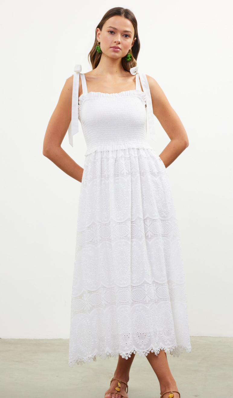Tie Shoulder Lace Midi Dress – Charming Oaks Tie Shoulder Lace Midi Dress – Charming Oaks