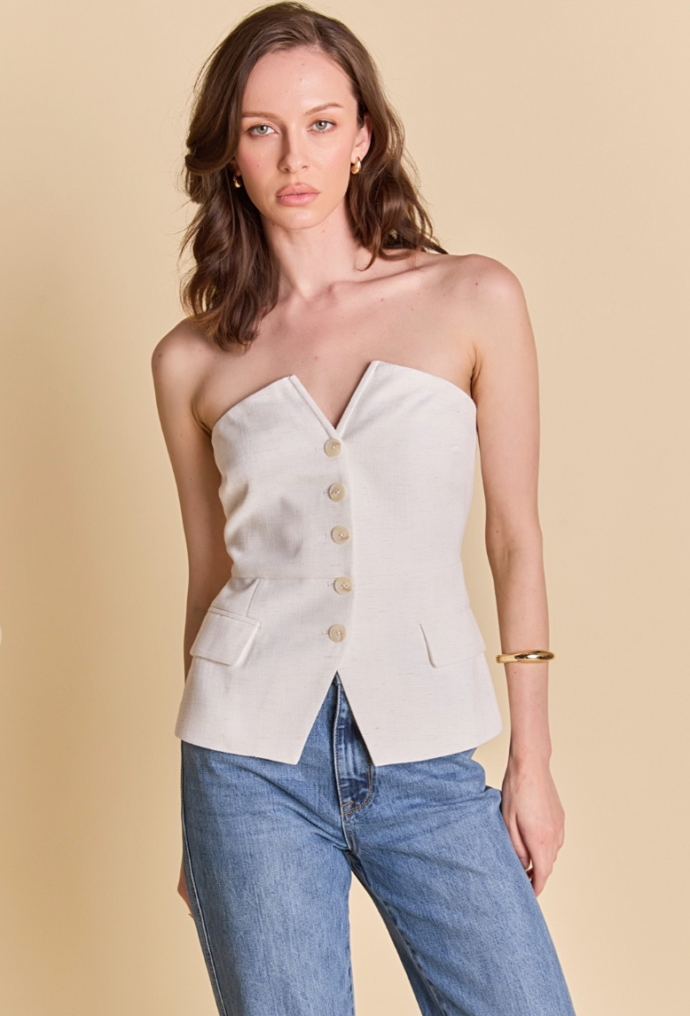 Linen Button Up Tube Top