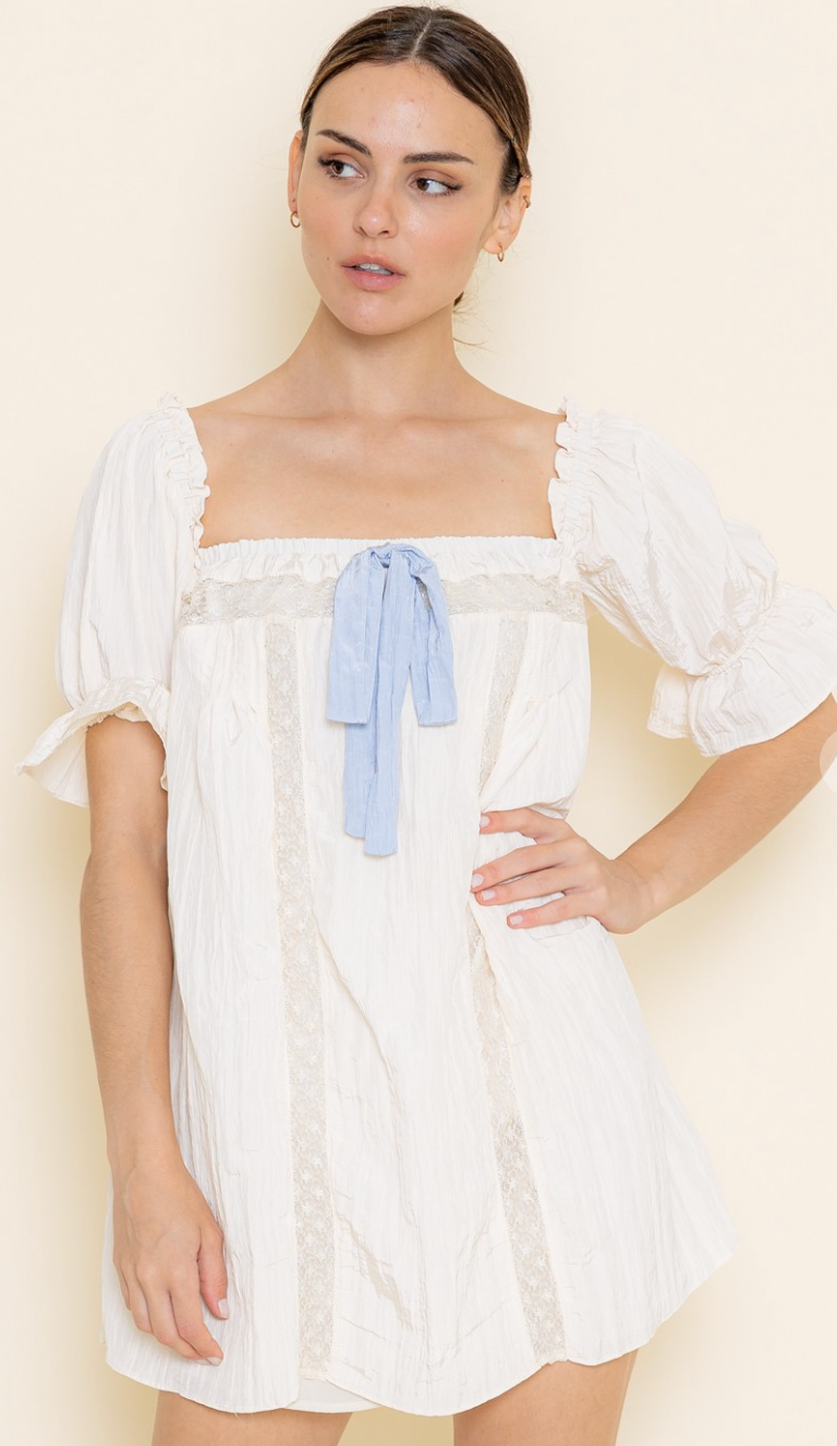 Lace Trim Puff Sleeve Dress