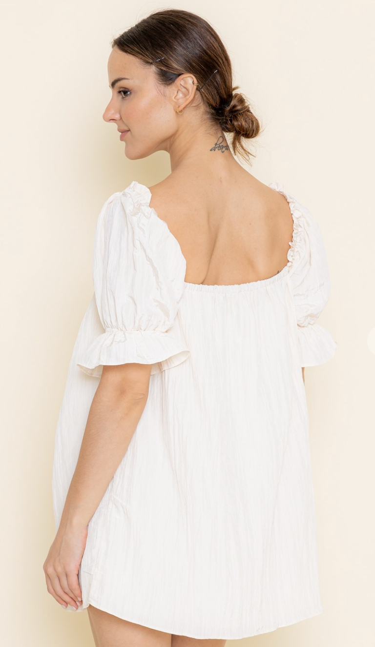 Lace Trim Puff Sleeve Dress