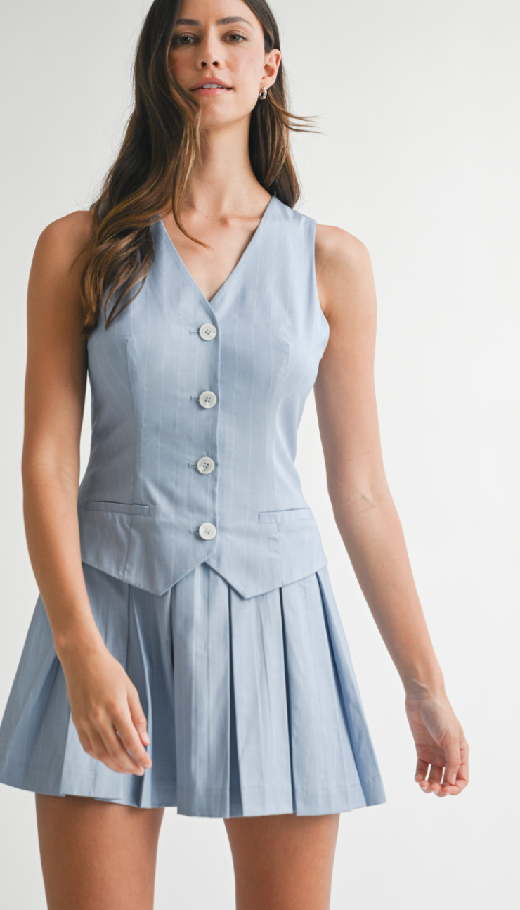 Box Pleat Striped Vest Dress Charming Oaks Box Pleat Striped Vest Dress Charming Oaks