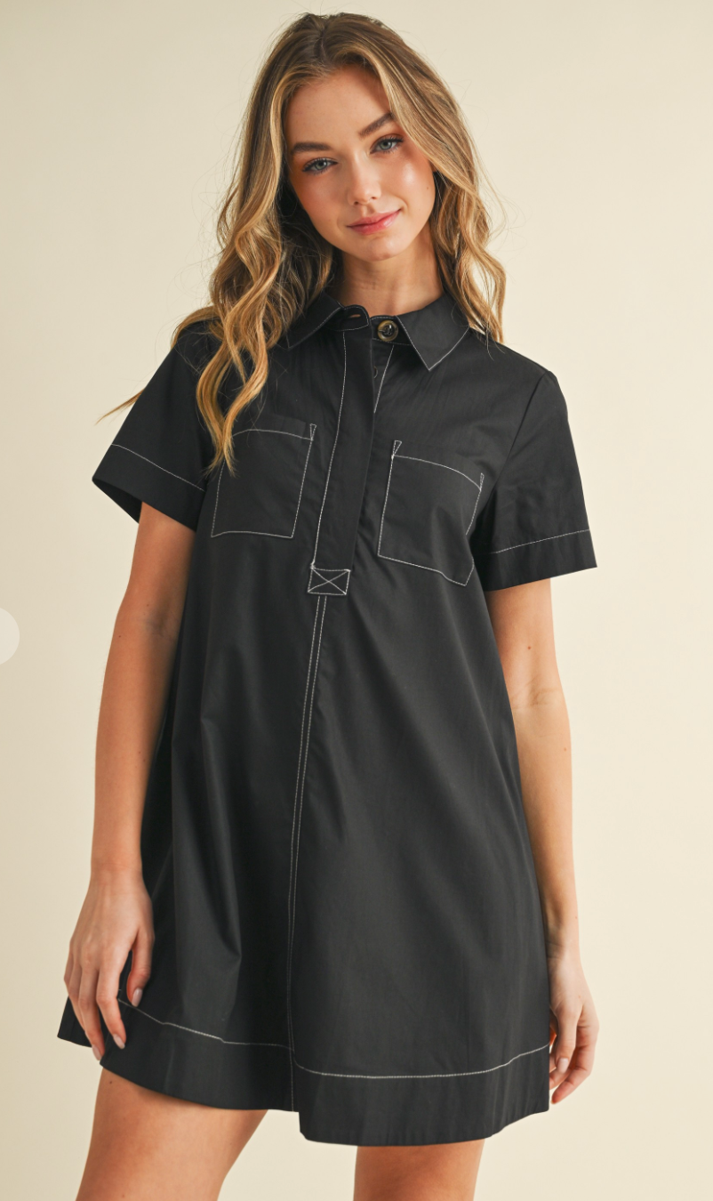 Bold Stitching Shirt Dress