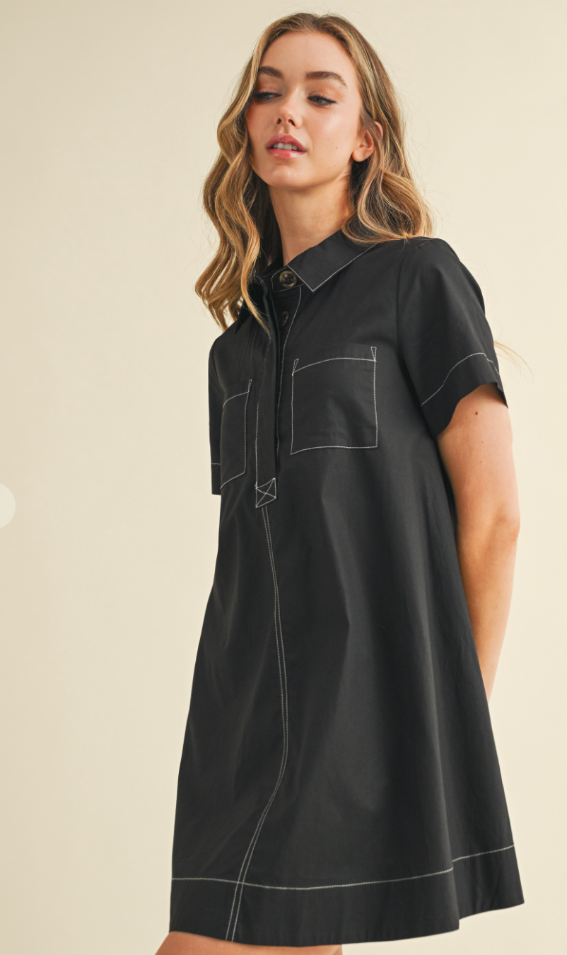 Bold Stitching Shirt Dress
