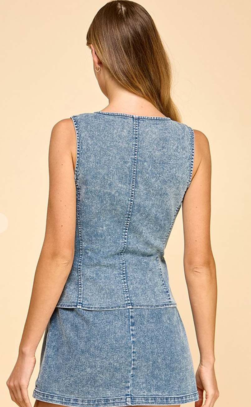 Round Neck Denim Mini Dress