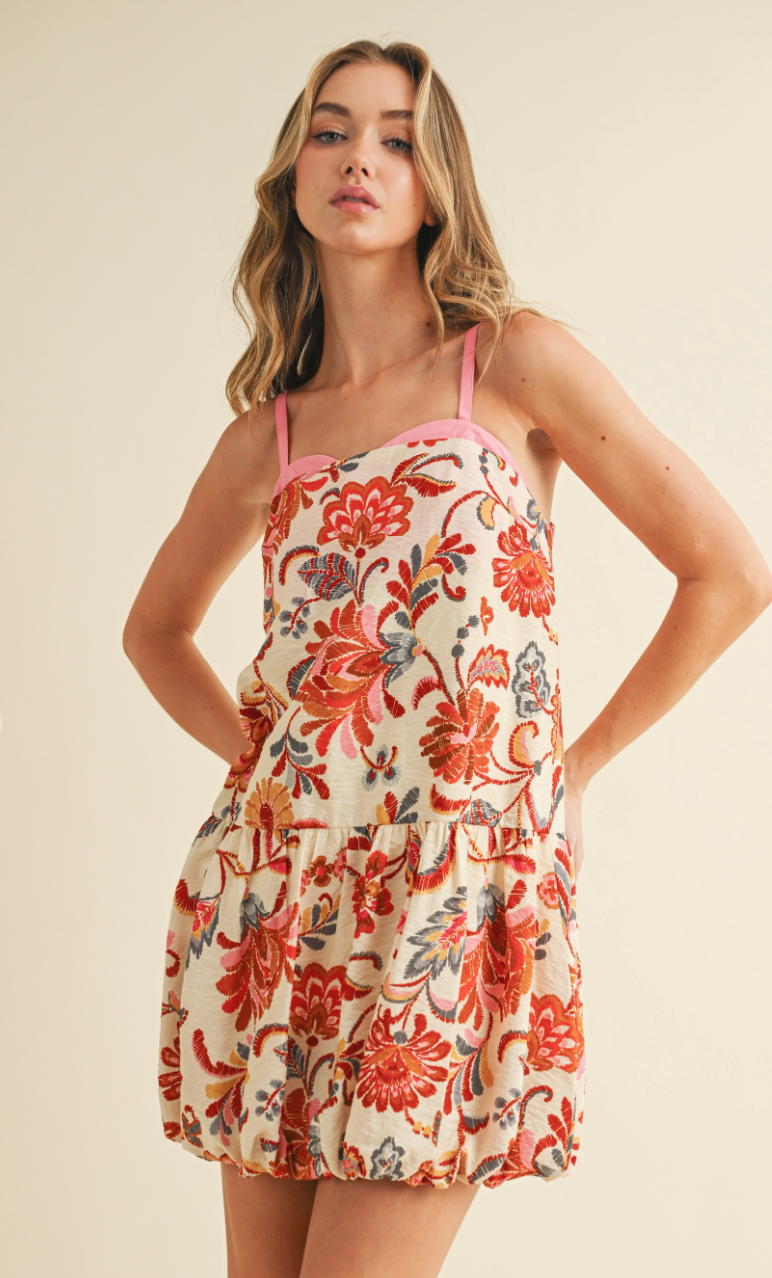 Floral Print Bubble Hem Mini Dress