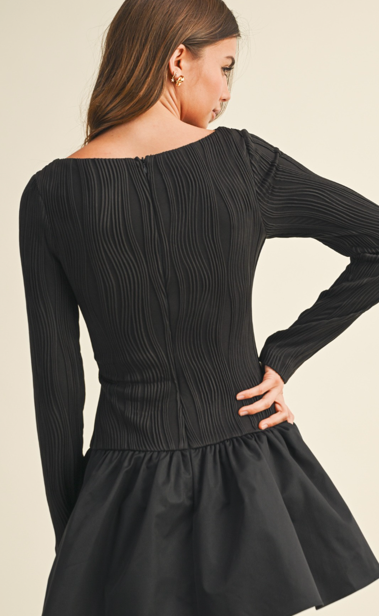 Boat Neck Long Sleeve Flare Dress