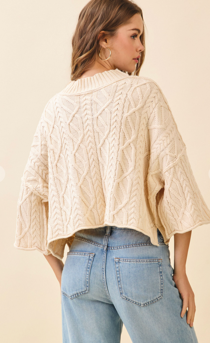Mock Neck Cable Knit Sweater