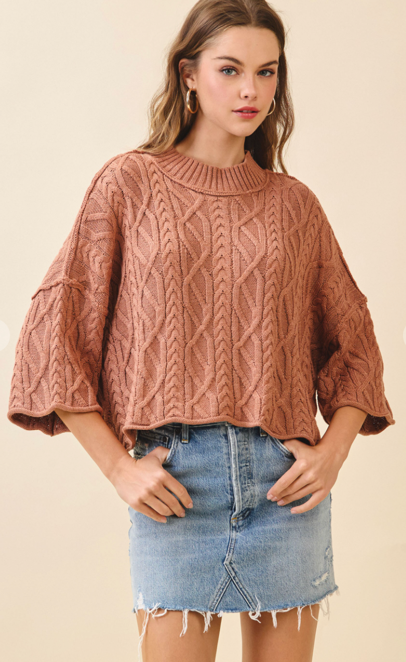 Mock Neck Cable Knit Sweater