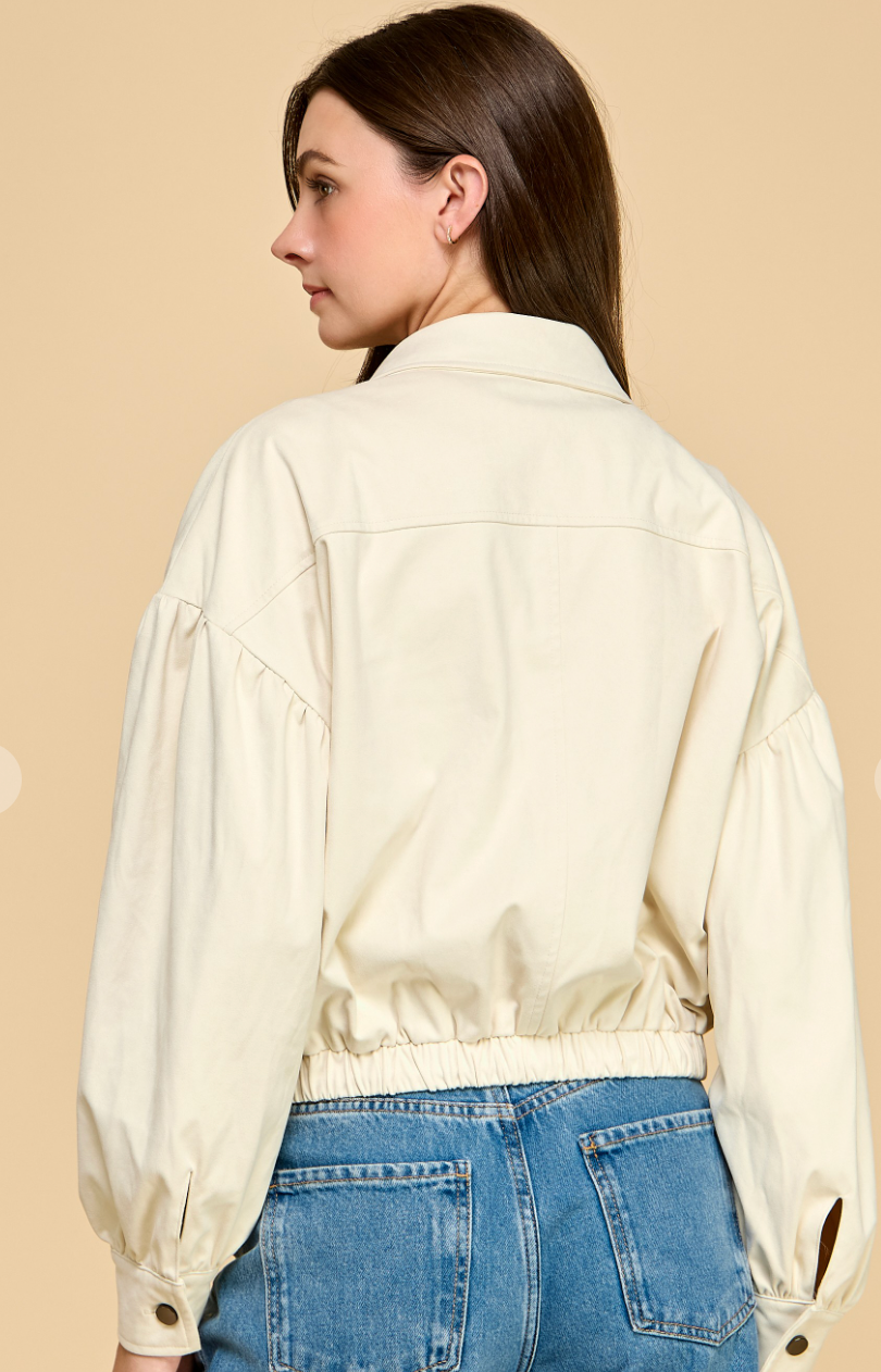 Zipper Front Drop Shoulder Drawstring Jacket