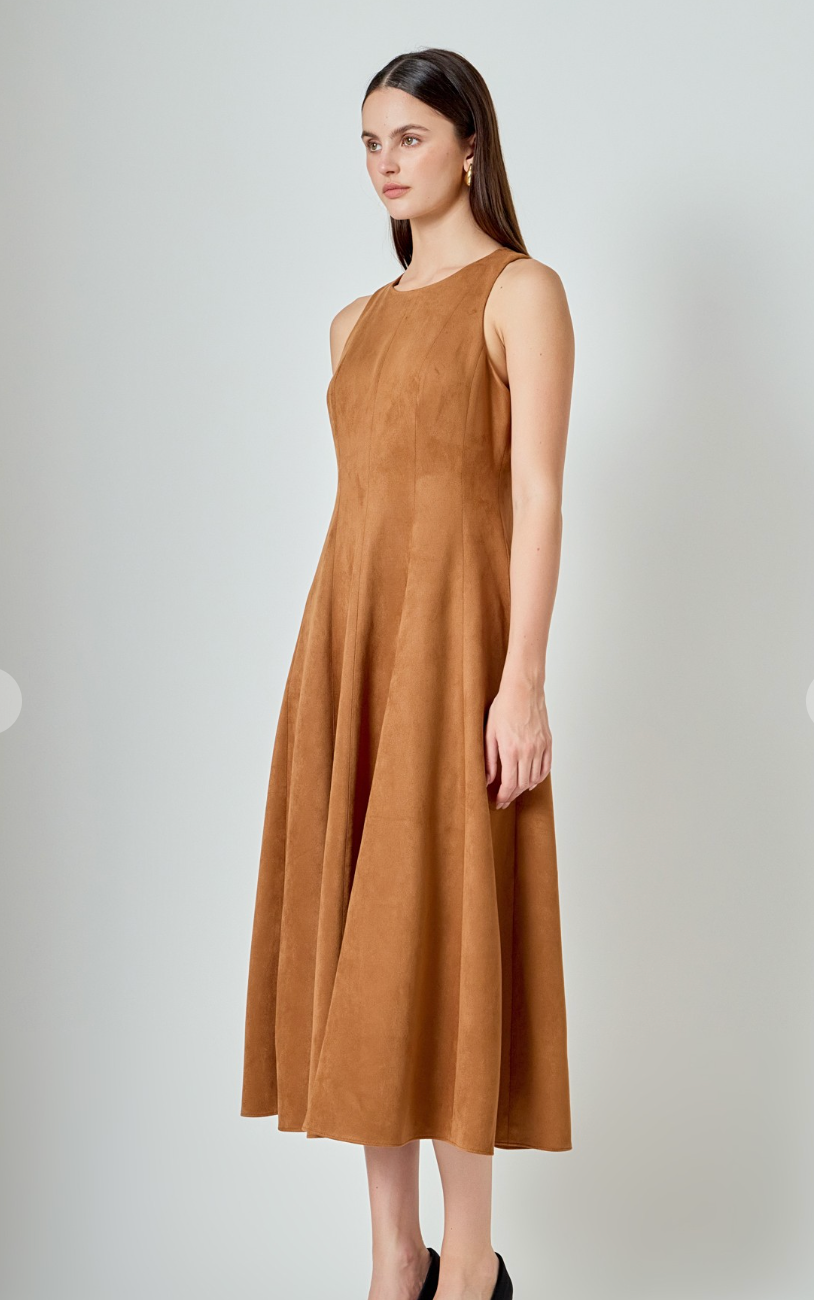Faux Suede Midi Dress