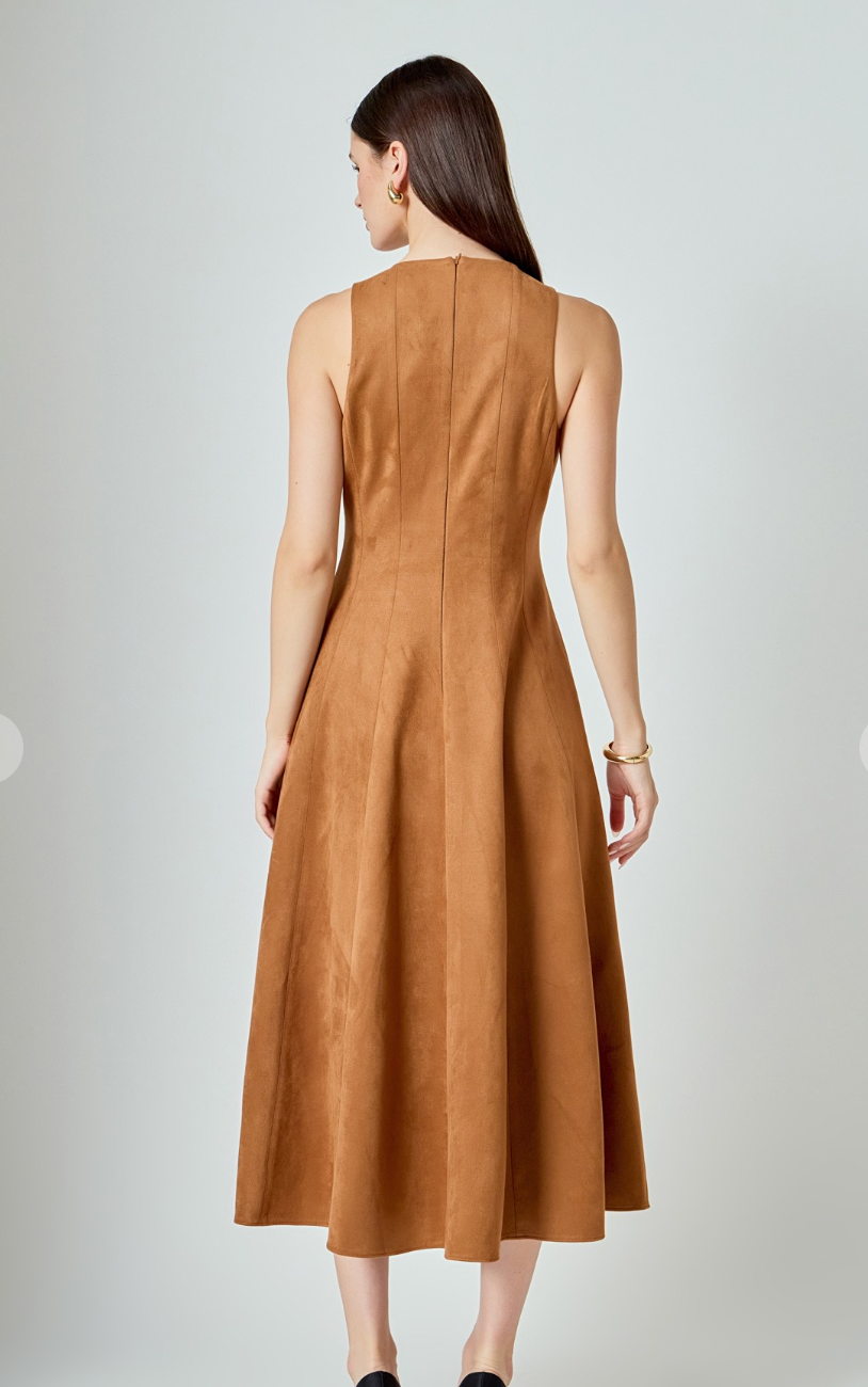 Faux Suede Midi Dress