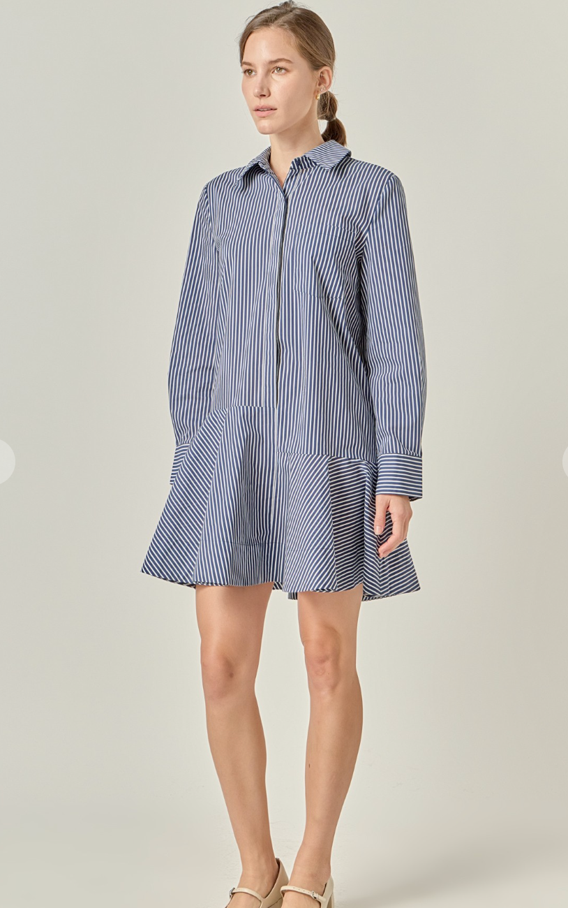 Stripe Collared Flare Mini Dress