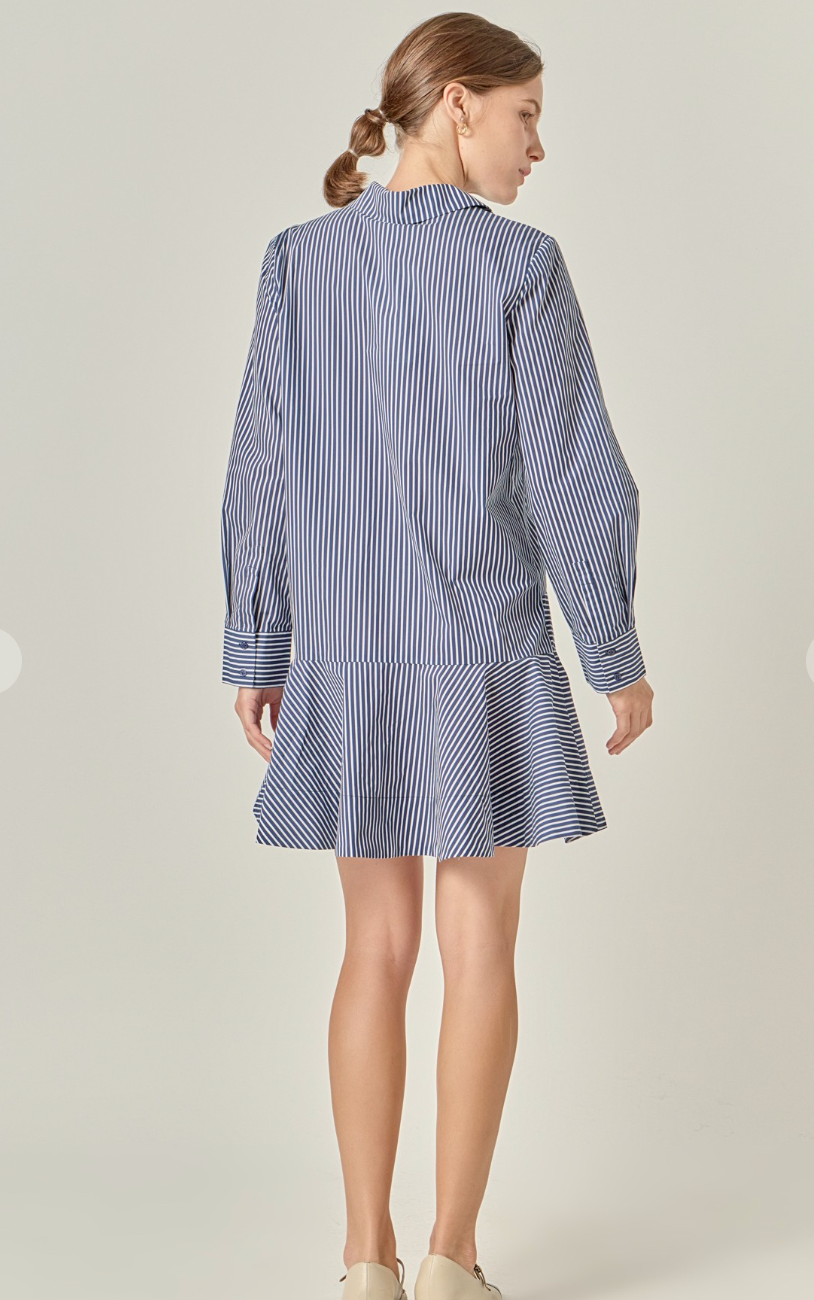 Stripe Collared Flare Mini Dress