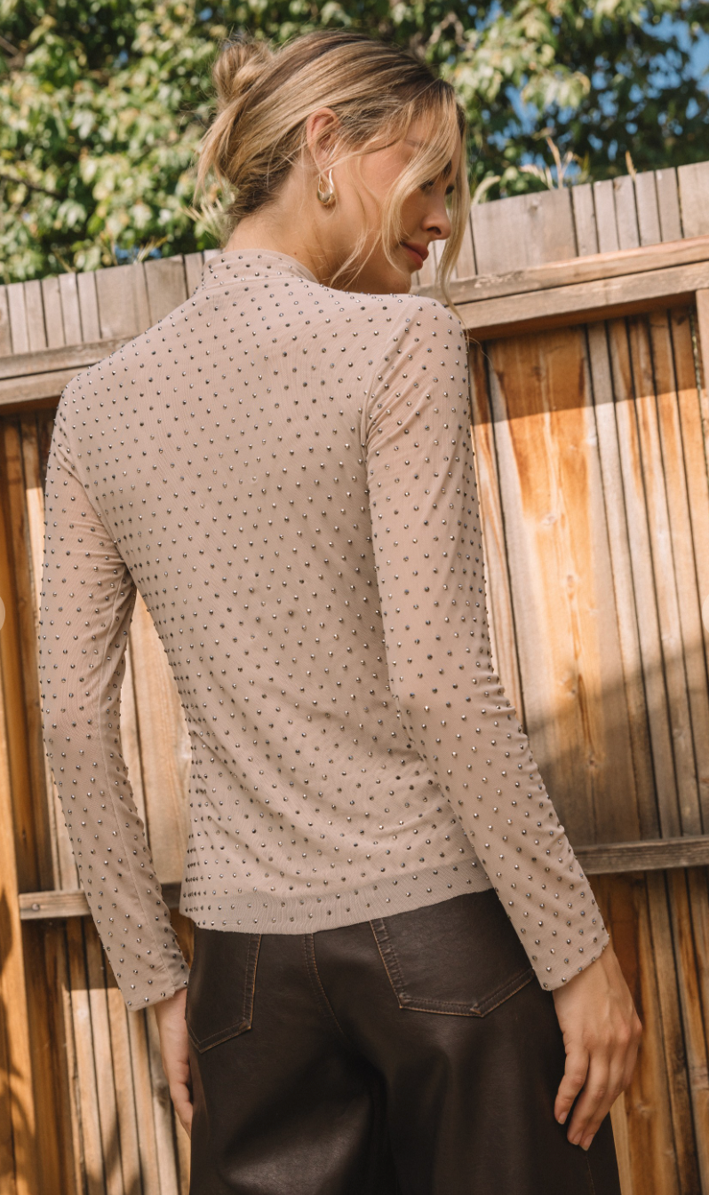Embellished Mock Neck Top
