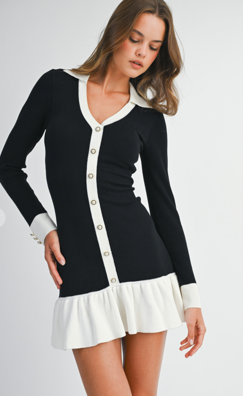 Contrast Frill Mini Dress
