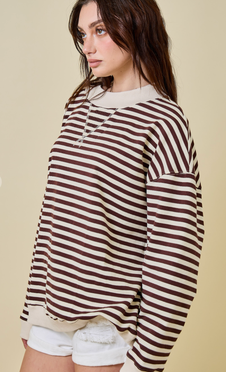 Mock Neck Striped Sweatshirt