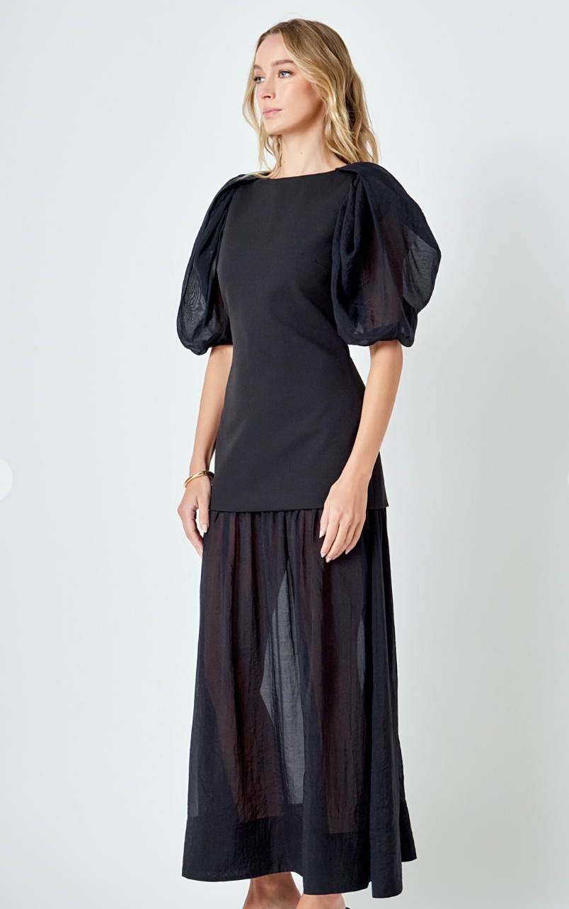 Mixed Media Drop Waist Maxi Dress