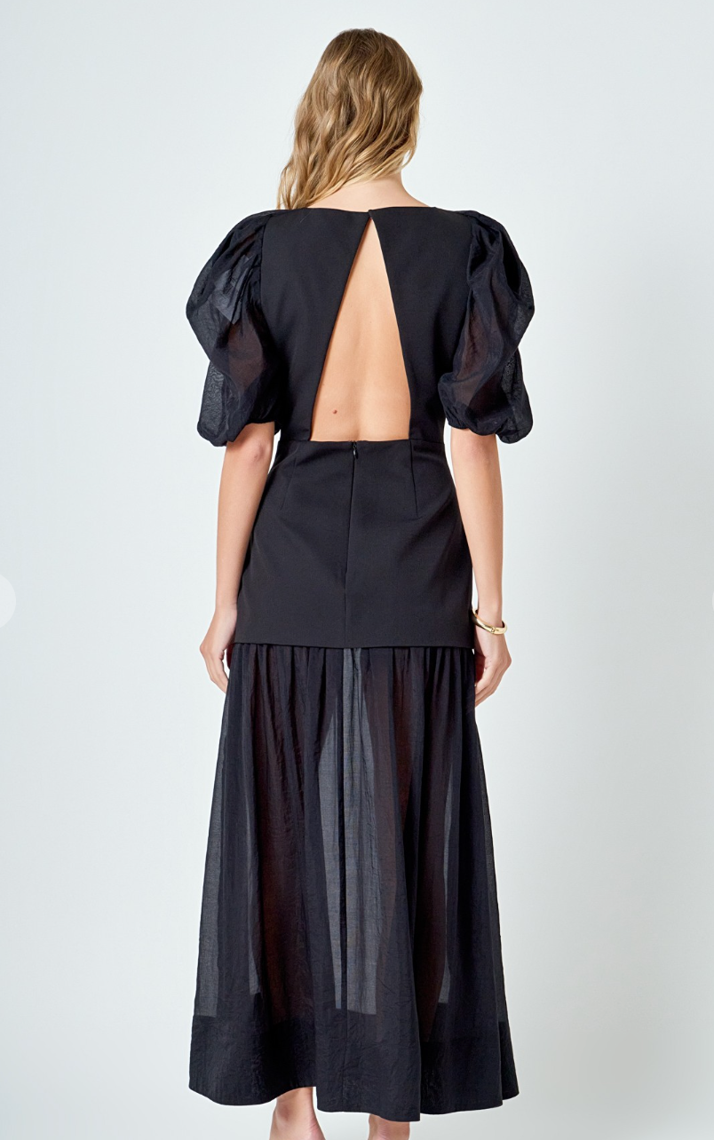 Mixed Media Drop Waist Maxi Dress