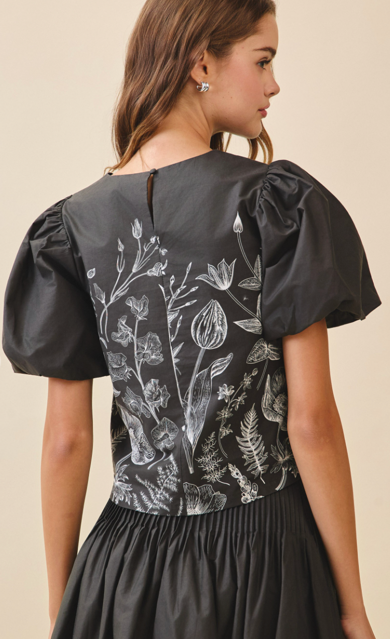 Contrast Puff Sleeve Top